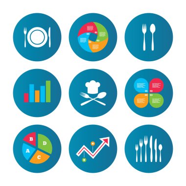 tabak çanak çatal ile ve simge bıçaklar. Şef şapka.