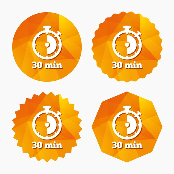 Timer sign icon. 30 minutes stopwatch symbol. — Stock Vector