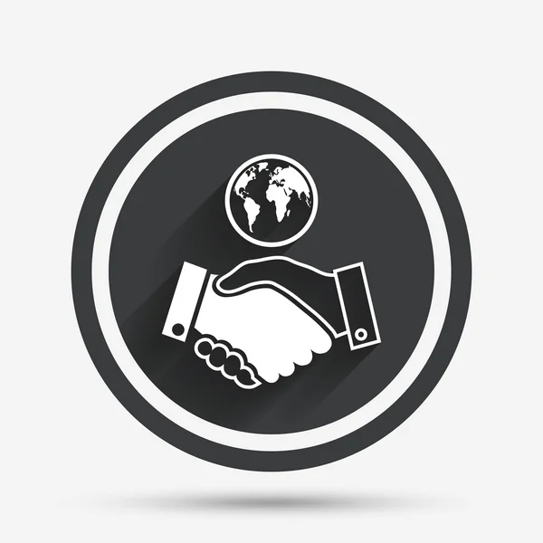 Icona del segno della stretta di mano mondiale. Accordo amichevole . — Vettoriale Stock