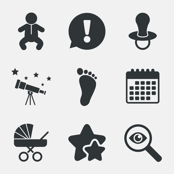 Baby infants icons. Buggy and dummy symbols.