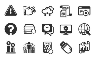 İnternet, Grup ve Kar hava durumu ikonları basit bir set. Seo hedefleme, belgeler ve Usb levhaları. Kurtarma eşiği, Monitör ayarları ve Kan bağışı sembolleri. Düz simgeler ayarlandı. Vektör