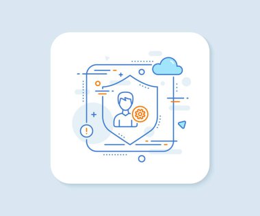 Kullanıcı ayarları satır simgesi. Soyut vektör düğmesi. Avatar 'ın profilinde çark işareti var. Erkek silueti sembolü. Çizgi simgesini destekle. Kalkan konseptini koru. Vektör