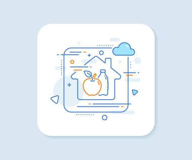 Apple line simgesi. Soyut vektör düğmesi. Meyve, su şişesi tabelası. Doğal gıda sembolü. Apple line simgesi. Ev konsepti rozeti. Vektör