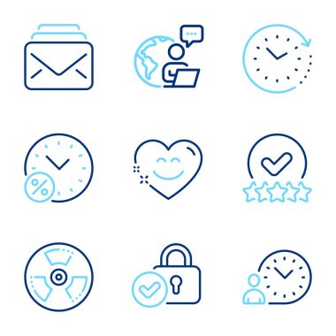 Teknoloji simgeleri ayarlandı. Zaman Değişikliği, Zaman Yönetimi, Posta İşaretleri olarak simge dahil. Kimyasal tehlike, gülücük sohbeti, derecelendirme yıldız sembolleri. Borç yüzdesi, onaylanmış dolap çizgisi simgeleri. Satır simgeleri ayarlandı. Vektör