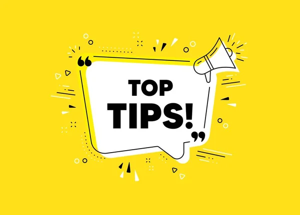 Top Tips Symbol Megaphone Yellow Vector Banner Education Faq Sign — Stock Vector