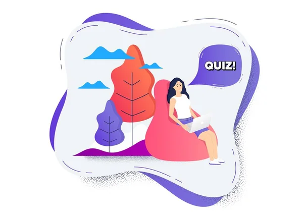 Quiz Symbool Remote Online Werk Icoon Een Vrouw Die Een — Stockvector