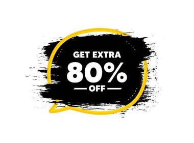 Satıştan% 80 indirim al. Konuşma baloncuğu çerçevesinde fırça darbesi. İndirimli fiyat tabelası. Özel teklif sembolü. Yüzde 80 tasarruf ederiz. Boya fırçası mürekkep sıçrama pankartı. Vektör