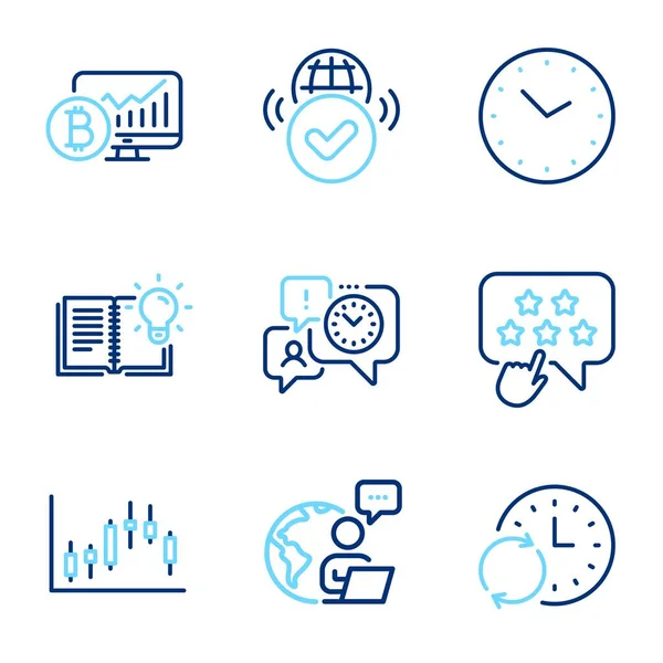 Bildungsikonen Gesetzt Enthaltene Symbole Wie Bitcoin Diagramm Aktualisierungszeit Zeitmanagement Zeichen — Stockvektor