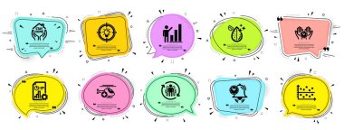 Bilim simgeleri ayarlandı. Konuşma balonu pankart sunuyor. Vektör kupon kartı. Rapor olarak simge, Kirli su, Nokta çizim işaretleri dahil. Tıbbi helikopter, grafik çizelgesi, güvenli zaman sembolleri. Vektör