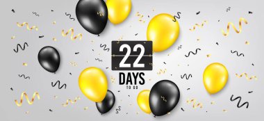 22 gün kaldı ikon. Geri sayım sayacı. Balon konfeti geçmişi. İmzalamak için 22 gün. Doğum günü balonuna birkaç gün kaldı. Geri sayım afişini kutlayın. Karşı arkaplan. Vektör