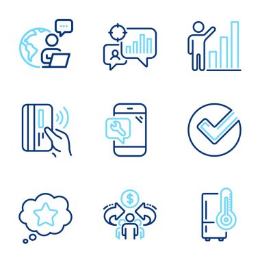 Teknoloji simgeleri ayarlandı. Paylaşım Ekonomisi, Doğrulama ve Temassız Ödeme İşaretleri olarak simge dahil. Seo istatistikleri, Sadakat Yıldızı, Buzdolabı sembolleri. Grafik çizelgesi, telefon hattı simgeleri. Vektör