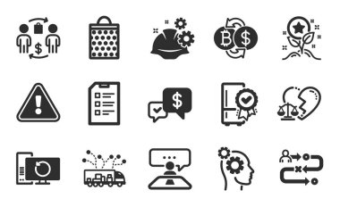 Ödeme alındı, boşanma avukatı ve kontrol listesi simgeleri basit. Röportaj işi, sadakat noktaları ve çalışma süreci işaretleri. Alışveriş çantası, sertifikalı buzdolabı ve Kurtarma bilgisayar sembolleri. Vektör