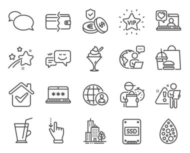 İş simgeleri ayarlandı. Ödeme yöntemleri, kahve fincanı, tasarruf sigortası tabelaları gibi ikonlar da dahil. Arkadaş sohbeti, Ssd, Haberci sembolleri. Gökdelen binaları, dondurma, uluslararası adam toplama. Vektör