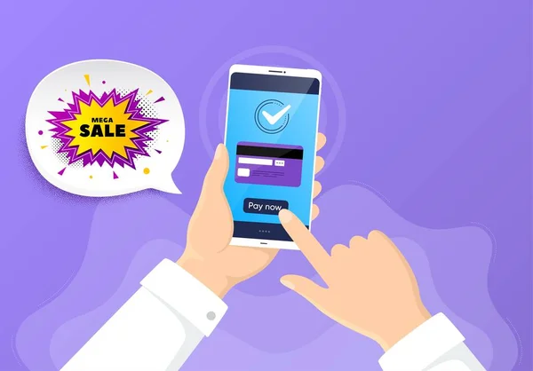 Mega Verkoop Sticker Betaal Met Een Creditcard Telefoon Korting Banner — Stockvector