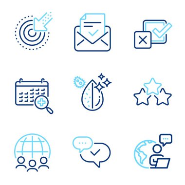 Teknoloji simgeleri ayarlandı. Tıbbi takvim, hedef alma, kirli su işaretleri gibi simgeleri de içeriyor. Sıralama yıldızları, Checkbox, onaylanmış posta sembolleri. Küresel iş, onaylanmış çizgi simgeleri. Satır simgeleri ayarlandı. Vektör