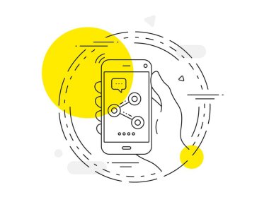 Satır simgesini paylaş. Cep telefonu vektör düğmesi. Sosyal medya işareti. Sembolü izle Satır simgesini paylaş. Soyut konsept rozet. Vektör