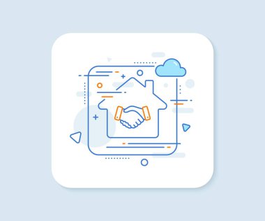 Çalışanlar el sıkışma çizgisi simgesi. Soyut vektör düğmesi. El hareketi işareti. İş anlaşması avuç içi sembolü. Çalışanlar el sıkışma çizgisi simgesi. Ev konsepti rozeti. Vektör