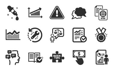 İletiler, Çizelge ve Ödeme simgeleri basit ayarlar. Para şeması, kurtarma aracı ve sohbet mesajı tabelaları. Hızlı ipuçları, pasaport belgeleri ve kimya pipeti sembolleri. Düz simgeler ayarlandı. Vektör