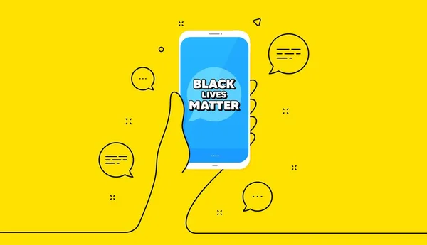 Black Lives Matter Message Hand Hold Phone Yellow Banner Continuous — Stock Vector