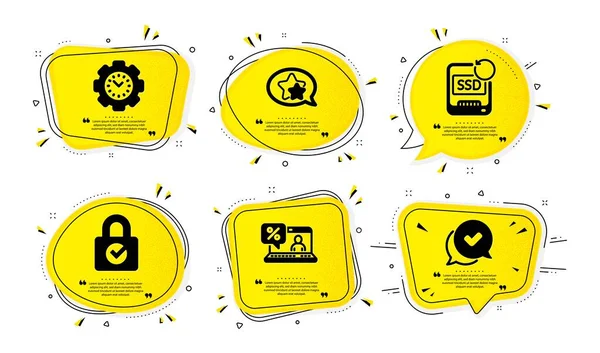 Zeitmanagement Star Und Online Darlehen Symbole Einfach Eingestellt Gelbe Sprechblasen — Stockvektor