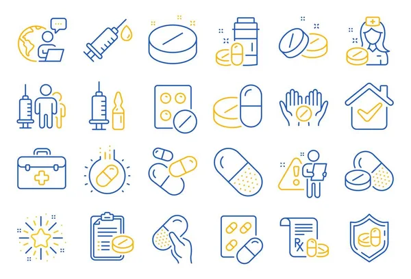 Medical Drugs Line Icons Healthcare Prescription Pill Signs Pharmacy Drugs — Stock Vector