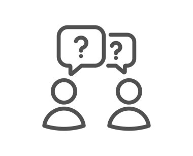 Takım çalışması soru çizgisi simgesi. İmza iste. Problem sembolünü destekle. Kalite tasarım elemanı. Doğrusal stil takım çalışması soru simgesi. Düzenlenebilir felç. Vektör