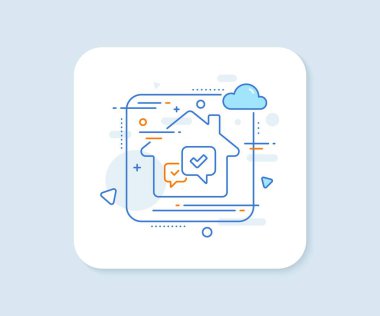 Satır simgesini onayla. Soyut vektör düğmesi. Kabul edildi ya da onaylandı. Konuşma balonu sembolü. Satır simgesini onayla. Ev konsepti rozeti. Vektör