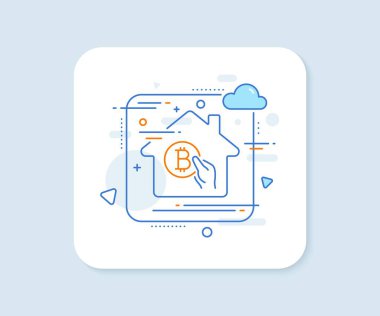 Bitcoin ödeme hattı simgesi. Soyut vektör düğmesi. Şifreli para işareti. Kripto para sembolü. Bitcoin ödeme hattı simgesi. Ev konsepti rozeti. Vektör