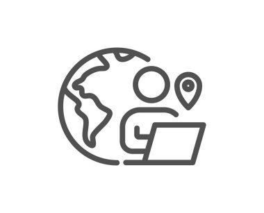 Dış kaynak çalışma hattı simgesi. Serbest meslek tabelası. Uzaktan çalışan sembolü. Kalite tasarım elemanı. Doğrusal stil dış kaynak çalışma simgesi. Düzenlenebilir felç. Vektör