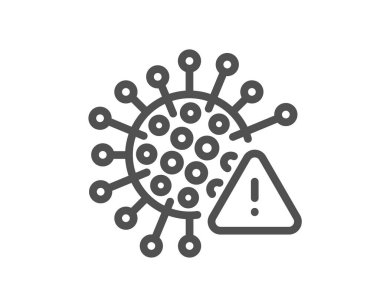 Coronavirus çizgi simgesi. Covid virüs işareti. Enfeksiyon uyarı sembolü. Kalite tasarım elemanı. Doğrusal Covid virüs simgesi. Düzenlenebilir felç. Vektör