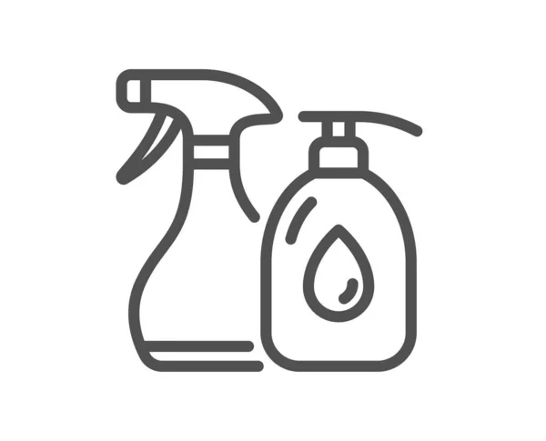 液体ラインアイコンを洗浄します 防腐スプレーサイン 洗濯のシンボル 品質設計要素 線形スタイルの洗浄液アイコン 編集可能なストローク ベクトル — ストックベクタ