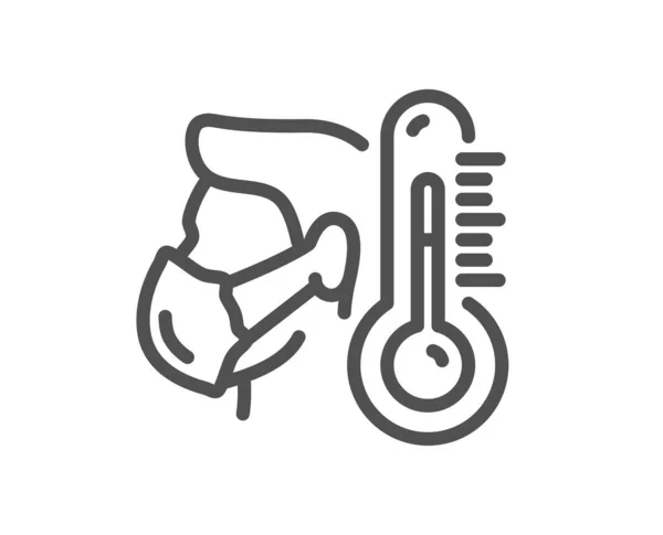Больной Человек Иконой Линии Маски Признак Температурного Термометра Символ Болезни — стоковый вектор