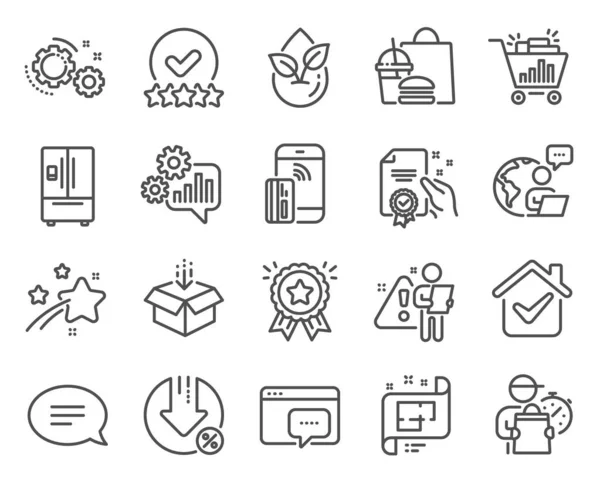 Technology Icons Set Included Icon Certificate Loan Percent Gears Signs — Stock Vector