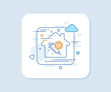 Coronavirus aşı çizgisi ikonu. Soyut vektör düğmesi. Covid-19 şırınga işareti. Corona virüsü sembolü. Coronavirus aşı çizgisi ikonu. Ev konsepti rozeti. Vektör