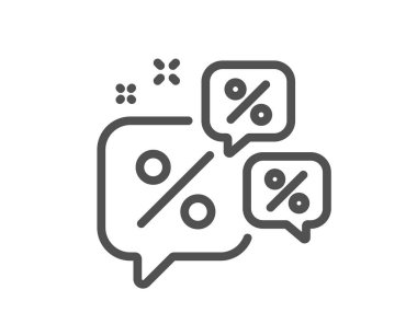 Sohbet baloncukları satır simgesi indirimi. Teklif levhası. Promosyon fiyatı sembolü. Kalite tasarım elemanı. Doğrusal İndirim Sohbet Simgesi. Düzenlenebilir felç. Vektör