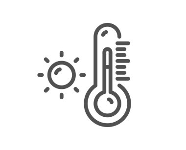 Termometre çizgisi simgesi. Hava sıcaklığı işareti. Ateş ölçme sembolü. Kalite tasarım elemanı. Doğrusal hava durumu termometre simgesi. Düzenlenebilir felç. Vektör