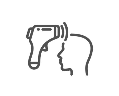 Elektronik termometre çizgisi simgesi. Sıcaklık tarayıcı işareti. Ateş ölçme sembolü. Kalite tasarım elemanı. Doğrusal stil elektronik termometre simgesi. Düzenlenebilir felç. Vektör