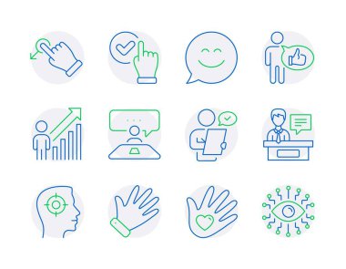 İnsan simgeleri ayarlandı. Gülme Sohbeti, Şah Kutusu, Sosyal Sorumluluk İşaretleri gibi simgeler de dahil. Mülakat işi, El, işçi sonuç sembolleri. Sergi açanlar, işe alım gibi. Sürükleme ipi simgeleri. Vektör