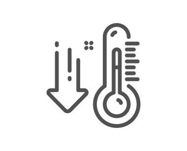 Düşük termometre çizgisi simgesi. Sıcaklık tanılama işareti. Ateş ölçme sembolü. Kalite tasarım elemanı. Doğrusal stil düşük termometre simgesi. Düzenlenebilir felç. Vektör