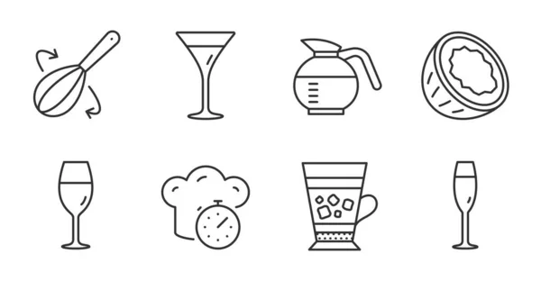 Batidor Cocina Frappe Temporizador Cocina Conjunto Iconos Línea Carteles Copa — Vector de stock