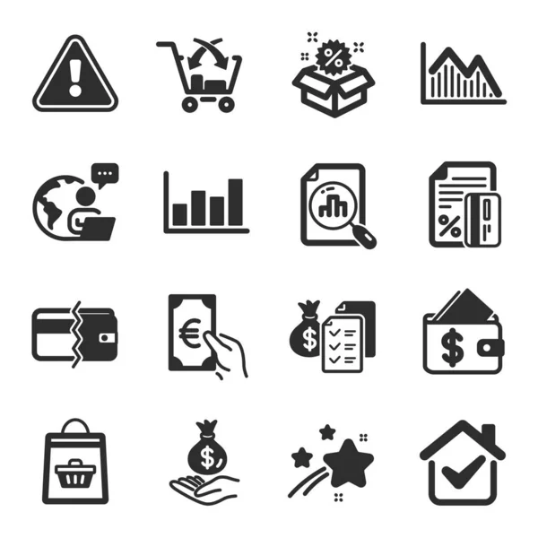 Conjunto Ícones Financeiros Tais Como Cartão Crédito Diagrama Relatório Símbolos — Vetor de Stock