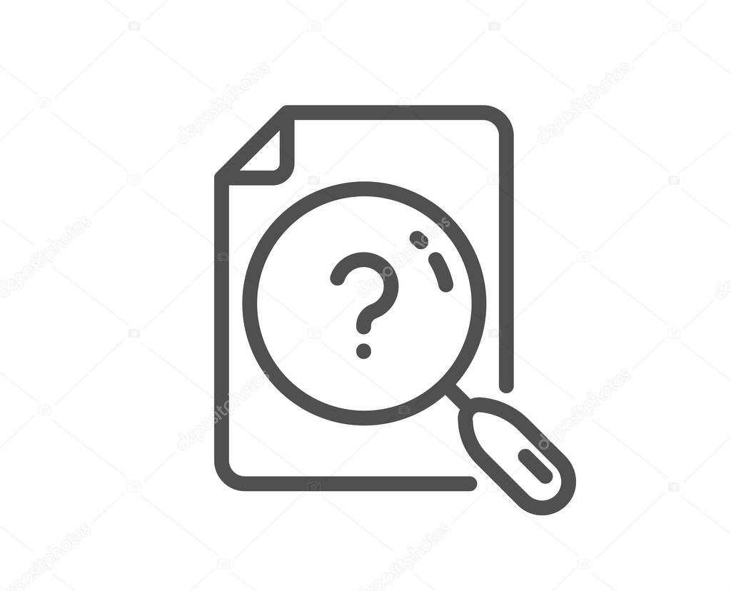 Search document line icon. Help book sign. Instruction manual symbol. Quality design element. Linear style search document icon. Editable stroke. Vector