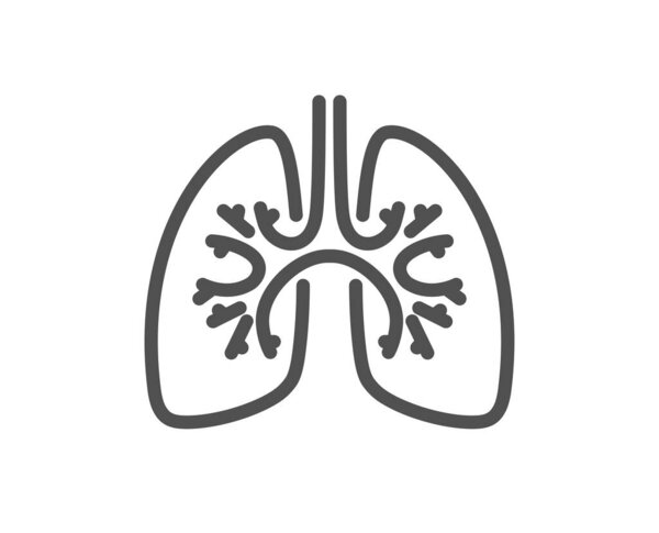 Значок линии легких. Признак пневмонии. Символ дыхательной недостаточности. Элемент качественного дизайна. Ref. Linear style lungs icon. Редактируемый удар. Вектор