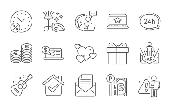 Conjunto Iconos Línea Servicio 24H Caja Regalo Línea Educación Web — Vector de stock