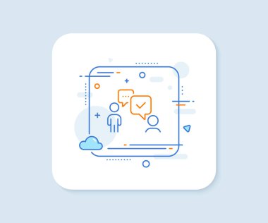 İşletme danışmanı ikonu. Soyut kare vektör düğmesi. Tartışma ya da konsültasyon işareti. Halkla iletişim yönetim sembolü. İşletme danışmanı ikonu. Kaliteli rozet. Vektör