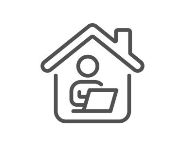 Ev hattı ikonunda çalış. Dışarıdan iş ilanı. Uzaktan ofis çalışanı sembolü. Kalite tasarım elemanı. Doğrusal stil ev işi simgesi. Düzenlenebilir felç. Vektör