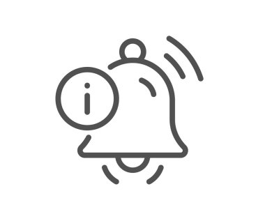 Bilgi çanı simgesi. Alarm anımsatıcı bilgi işareti. Uyarı mesajı sembolü. Kalite tasarım elemanı. Doğrusal biçim bilgi çan simgesi. Düzenlenebilir felç. Vektör