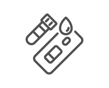 Covid test çizgisi simgesi. Coronavirus test işareti. Kan testi tüpü sembolü. Kalite tasarım elemanı. Doğrusal Covid test simgesi. Düzenlenebilir felç. Vektör