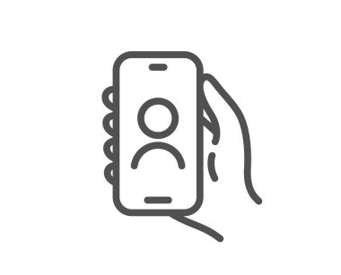 Kullanıcı çağrı hattı simgesi. El ele tutuşun işareti. Ekran bildirim sembollü cep telefonu uygulaması. Kalite tasarım elemanı. Doğrusal biçim kullanıcı çağırma simgesi. Düzenlenebilir felç. Vektör