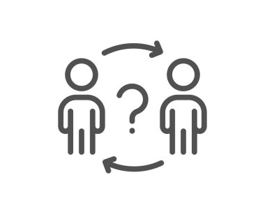 Soru çizgisi ikonunu gönder. Ekip çalışması imzası. İşçi paylaşım sembolü. Kalite tasarım elemanı. Doğrusal stil delegesi soru simgesi. Düzenlenebilir felç. Vektör